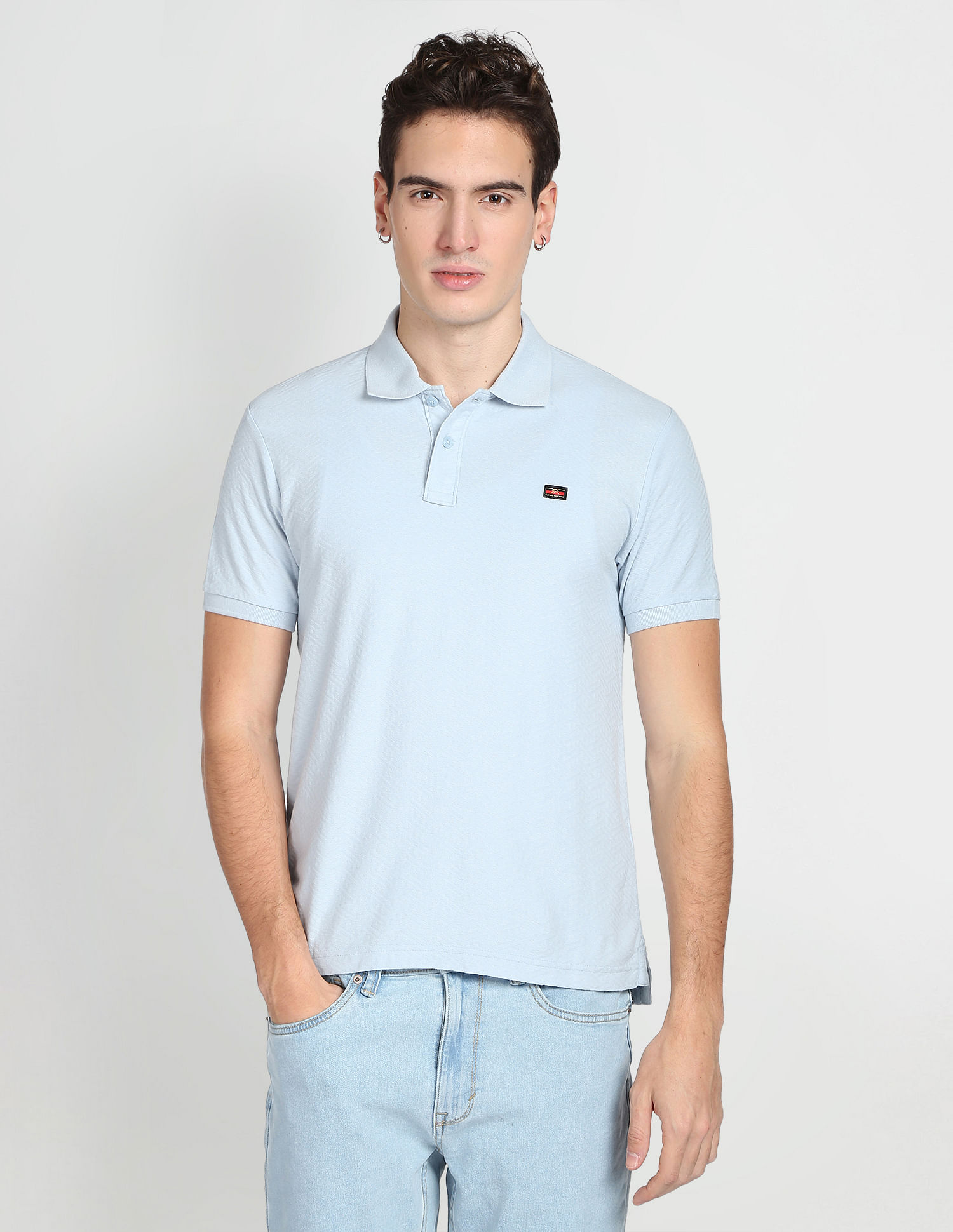 Flying Machine Pattern Knit Cotton Polo Shirt