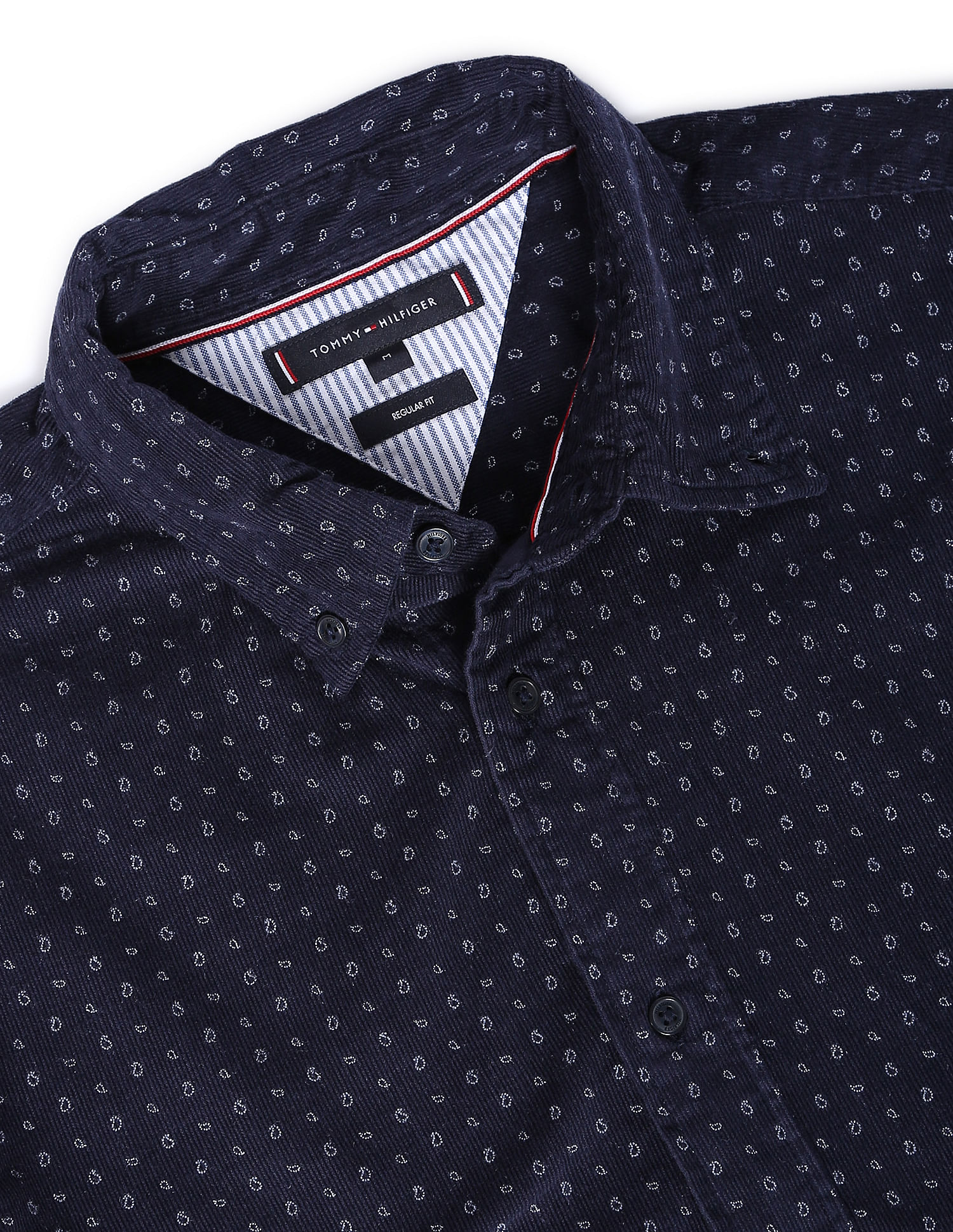 Tommy Hilfiger Men Navy Paisley Print Corduroy Cotton Casual Shirt