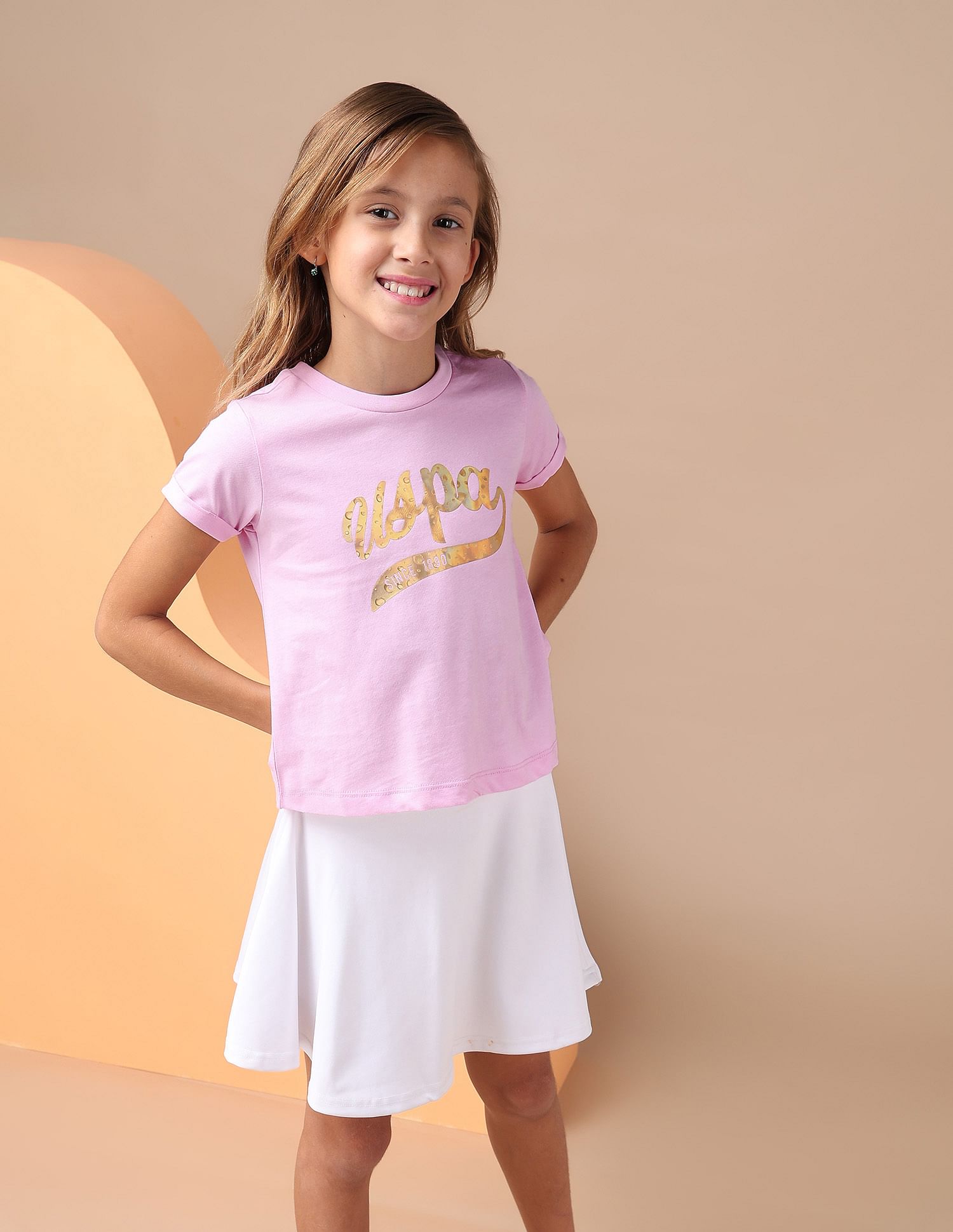U.S. Polo Assn. Kids Girls Cotton Textured Foil T-Shirt