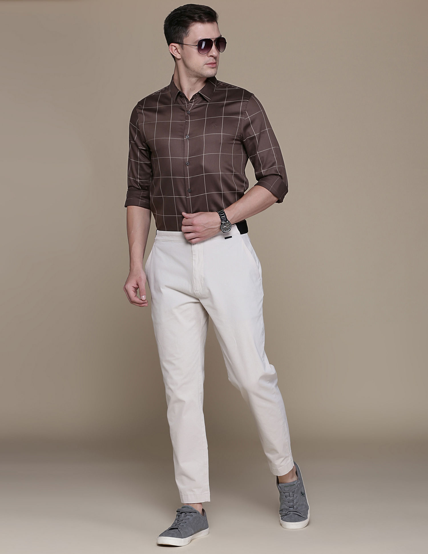 Calvin Klein Men's Solid Slim Fit Shirt (K10K110856ACE_Stony