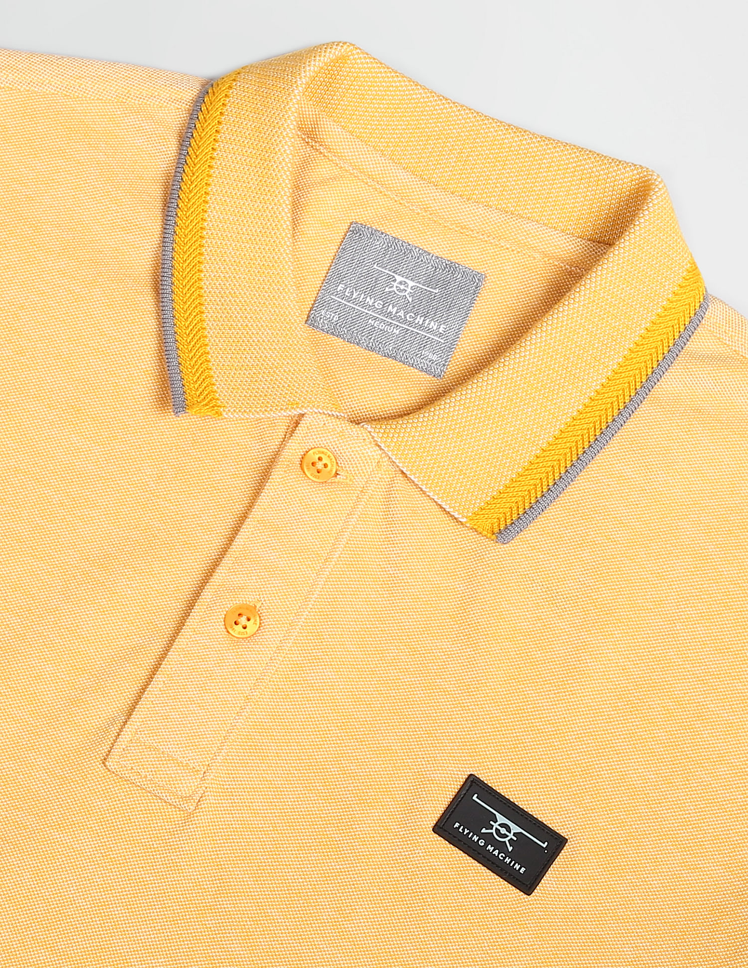Flying Machine Striped Collar Solid Polo Shirt