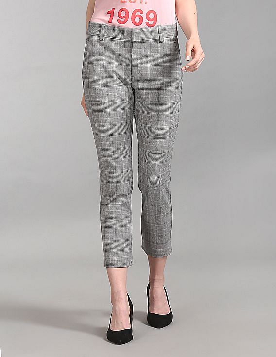 Checked Wool Tapered Pants