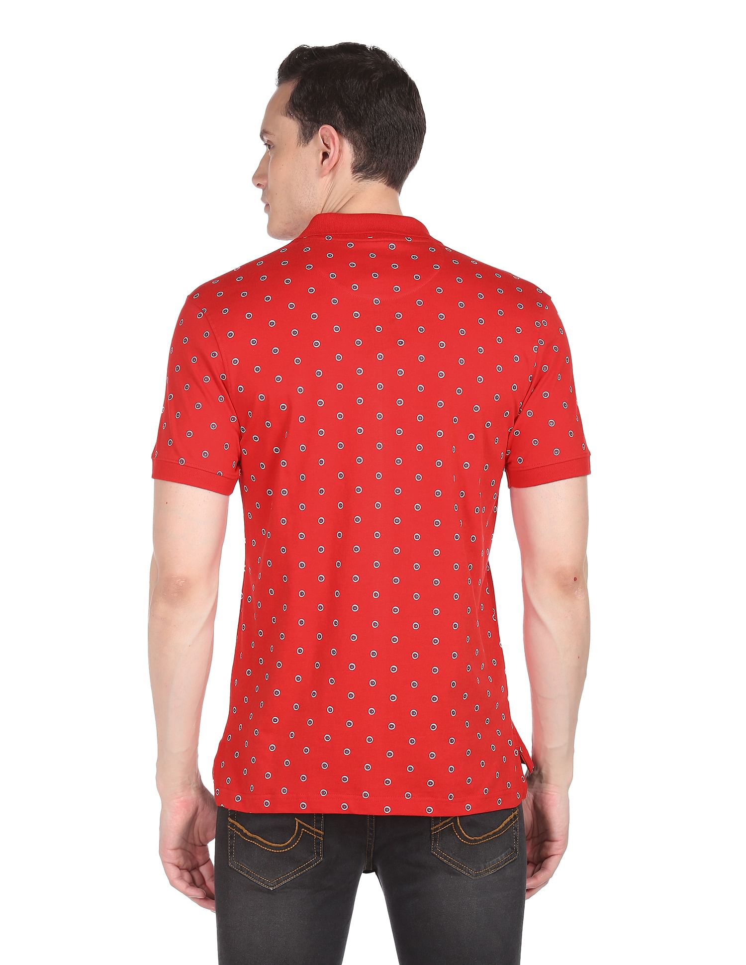 AD by Arvind Cotton Geometrical Print Polo Shirt