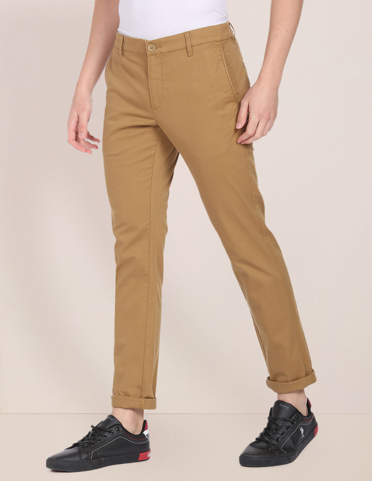 Buy U.S. Polo Assn. Flat Front Solid Casual Trousers - NNNOW.com