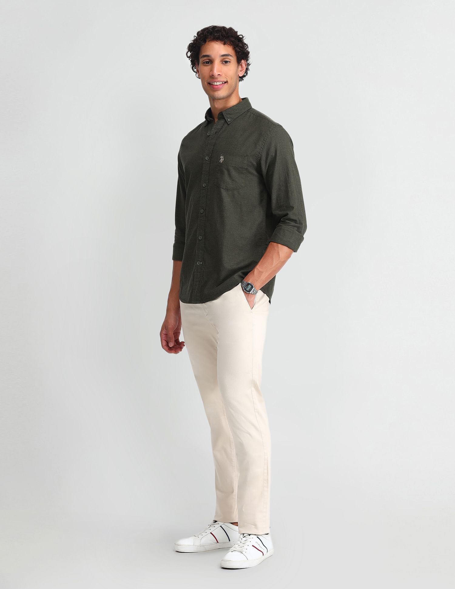 U.S. Polo Assn. Denim Co. Micro Checked Slim Fit Shirt