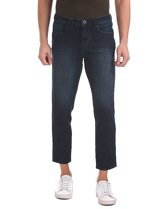 Dark-wash tapered-fit jeans