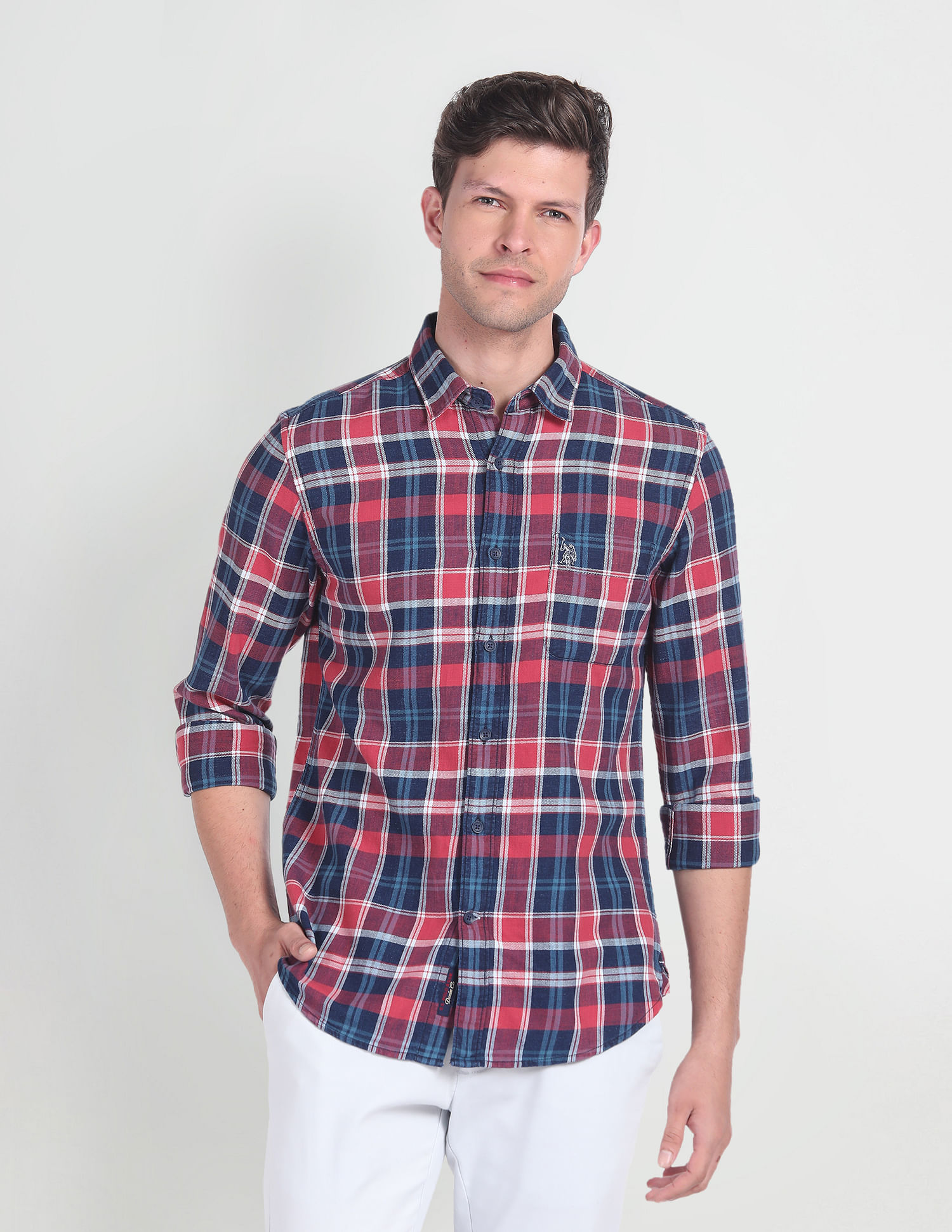 U.S. Polo Assn. Denim Co. Men Checkered Casual Red Shirt