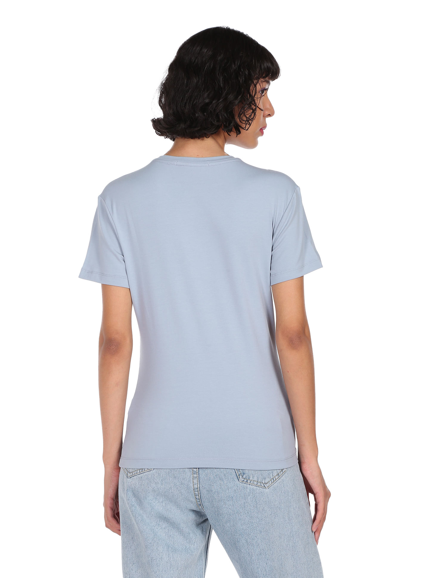 売れ筋商品|||オルセン Tシャツ トップス レディース Women's Round Neck T-Shirt Capri blue Women's Round Neck Short Sleeve Rayon Top Soft Stretch Loose