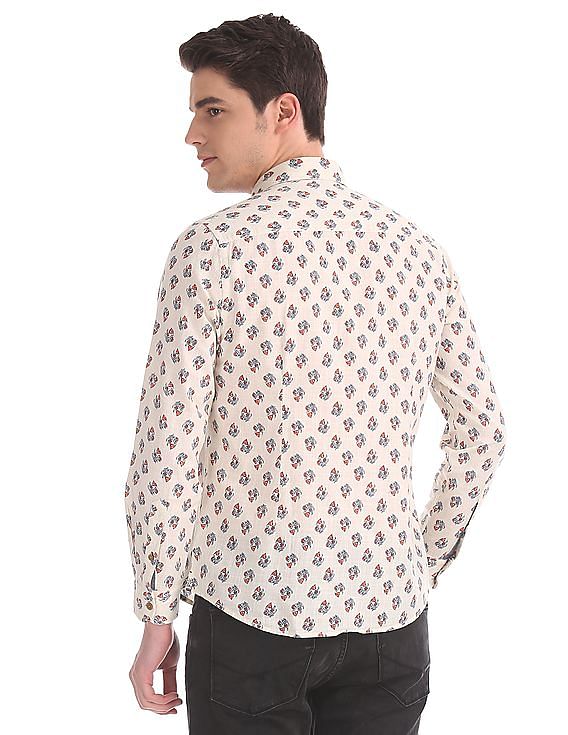 U.S. Polo Assn. Denim Co. White Slim Fit Printed Shirt