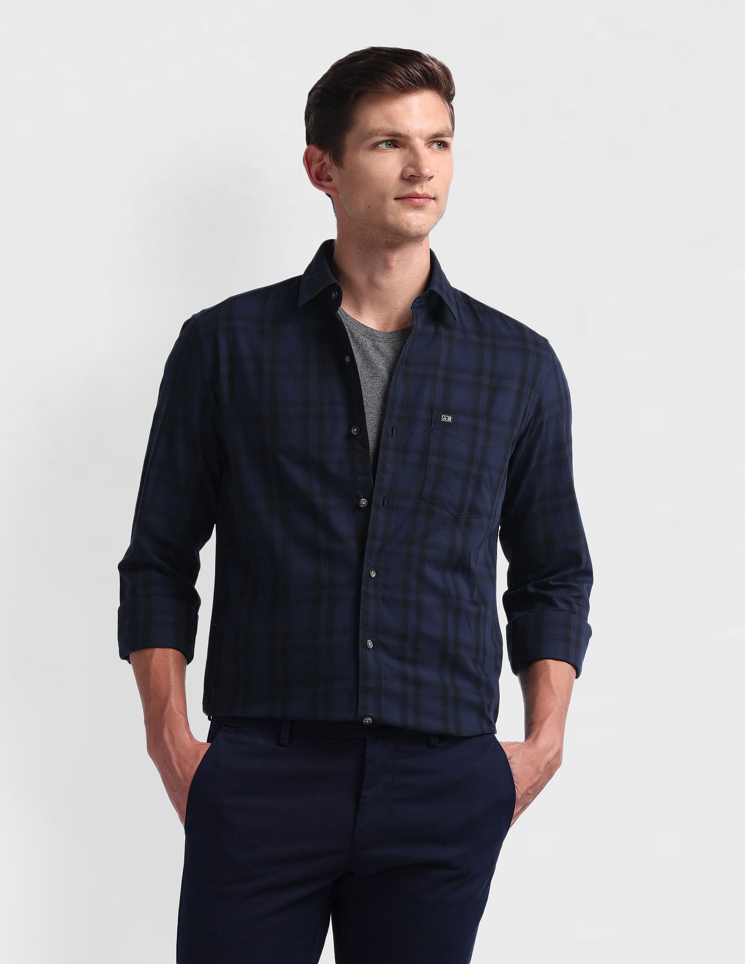 Arrow Sport Tartan Check Manhattan Slim Shirt