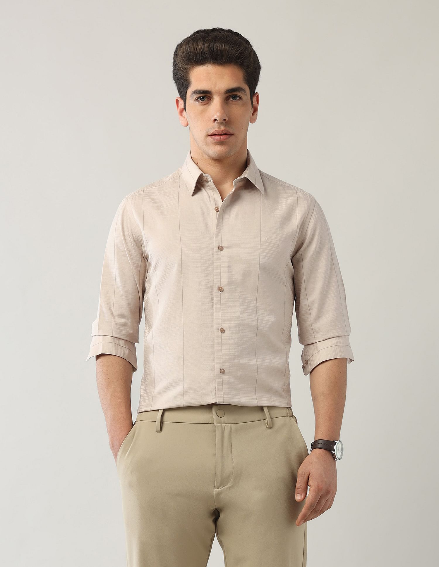 Arrow Newyork Manhattan Slim Fit Pure Cotton Satin Shirt