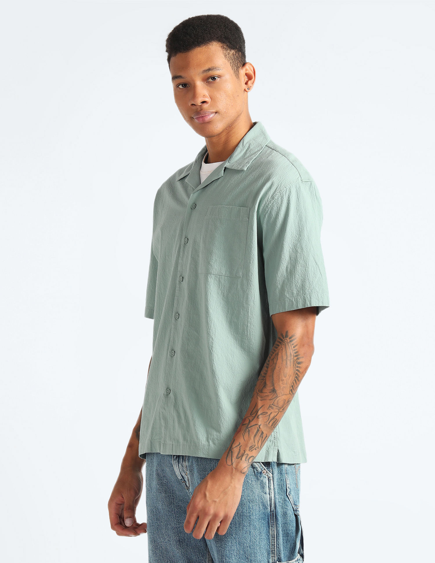 Flying Machine Cuban Collar Oversized Shirt