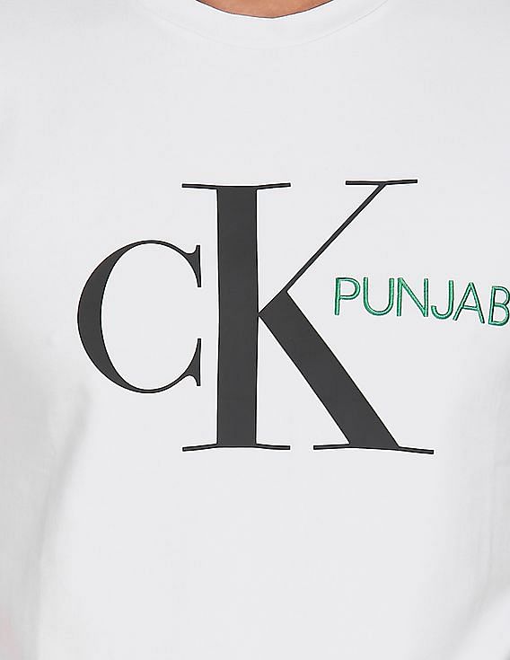 Calvin Klein Men White Slim Fit Punjab Monogram Print T-Shirt
