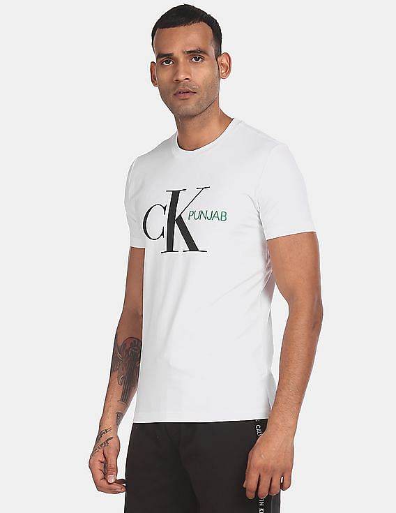 Buy Calvin Klein Men White Slim Fit Punjab Monogram Print T-Shirt -  
