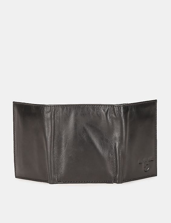 U.S. Polo Assn. Men Black Tri-Fold Brand Embossed Leather Wallet