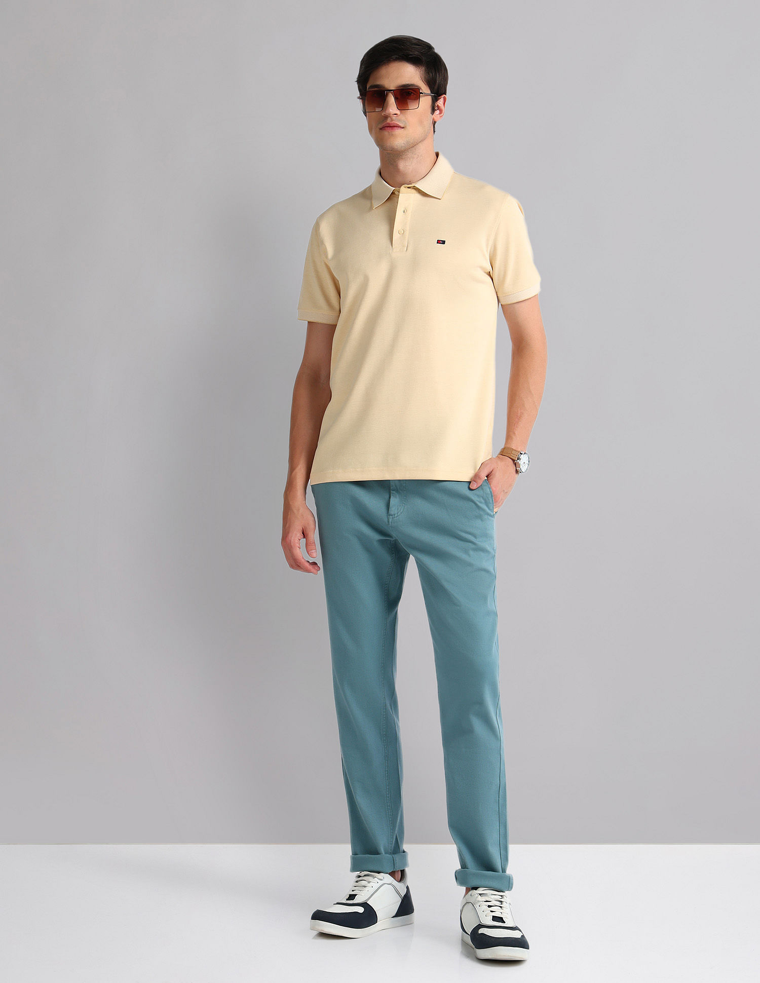 AD by Arvind Heathered Slim Fit Polo Shirt