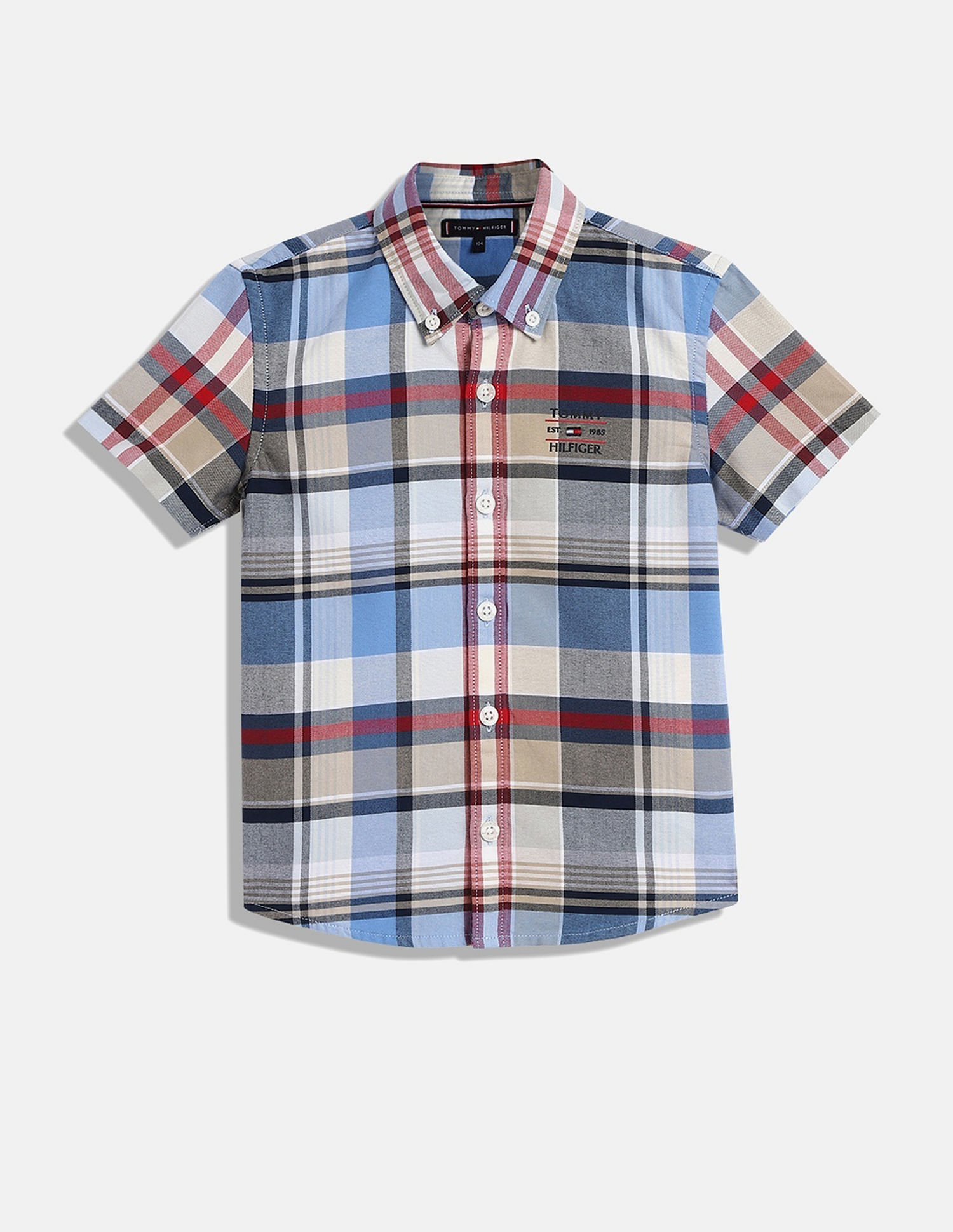 Tommy Hilfiger Kids Boys Checked Regular-Fit Cotton Shirt