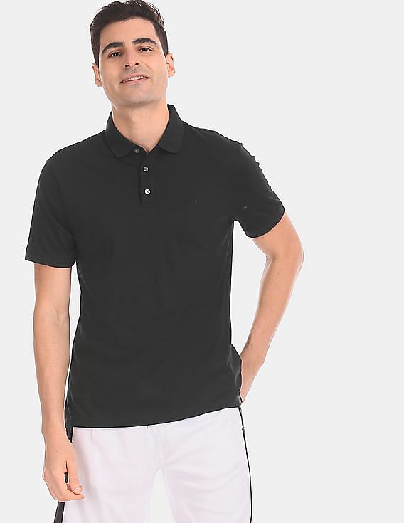 calvin klein men's black polo shirt