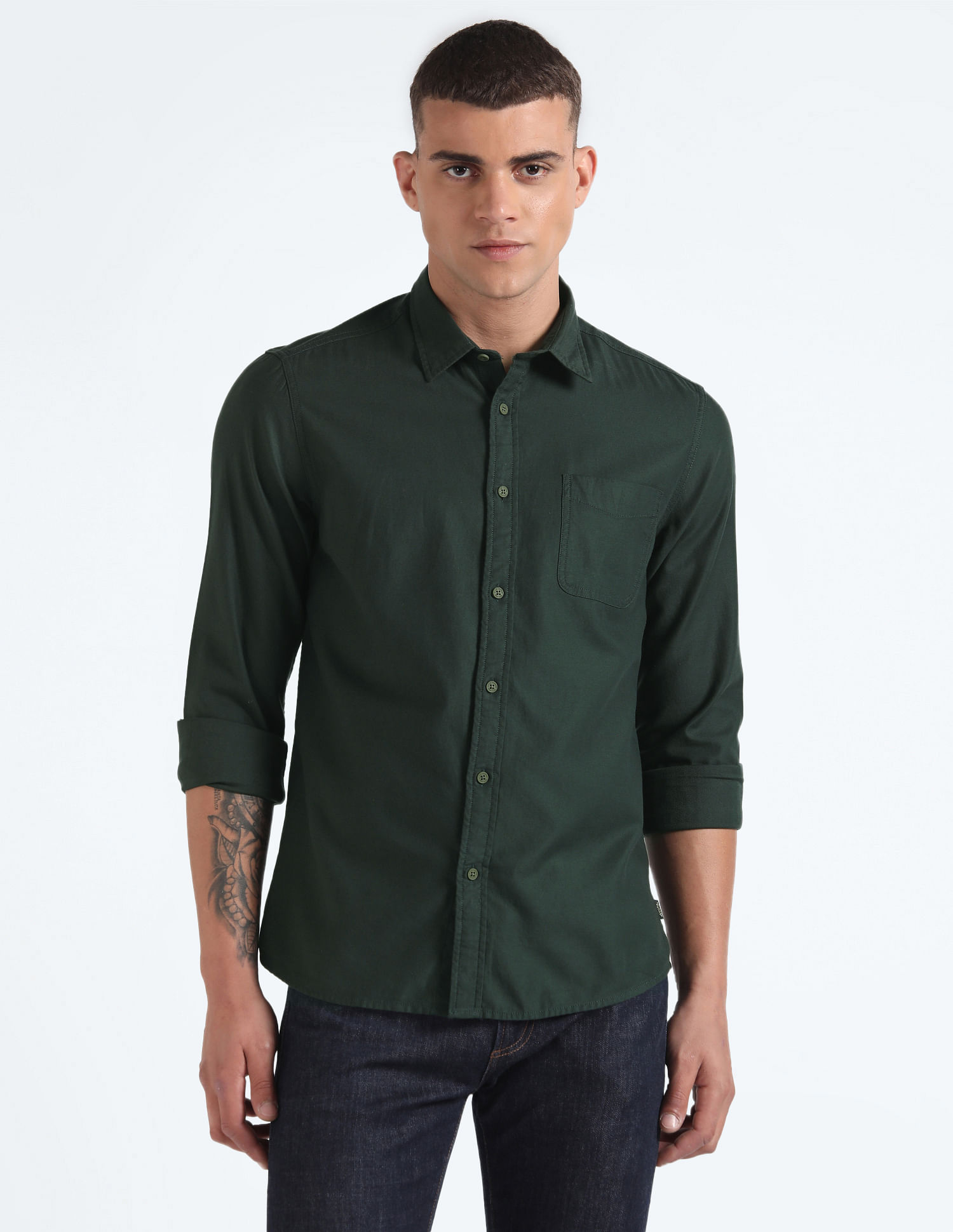 Flying Machine Solid Cotton Shirt