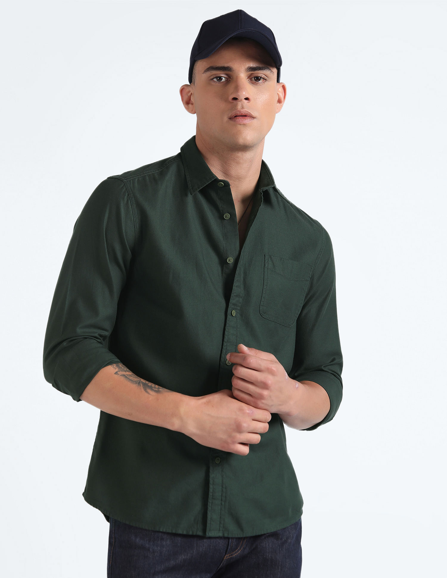 Flying Machine Solid Cotton Shirt