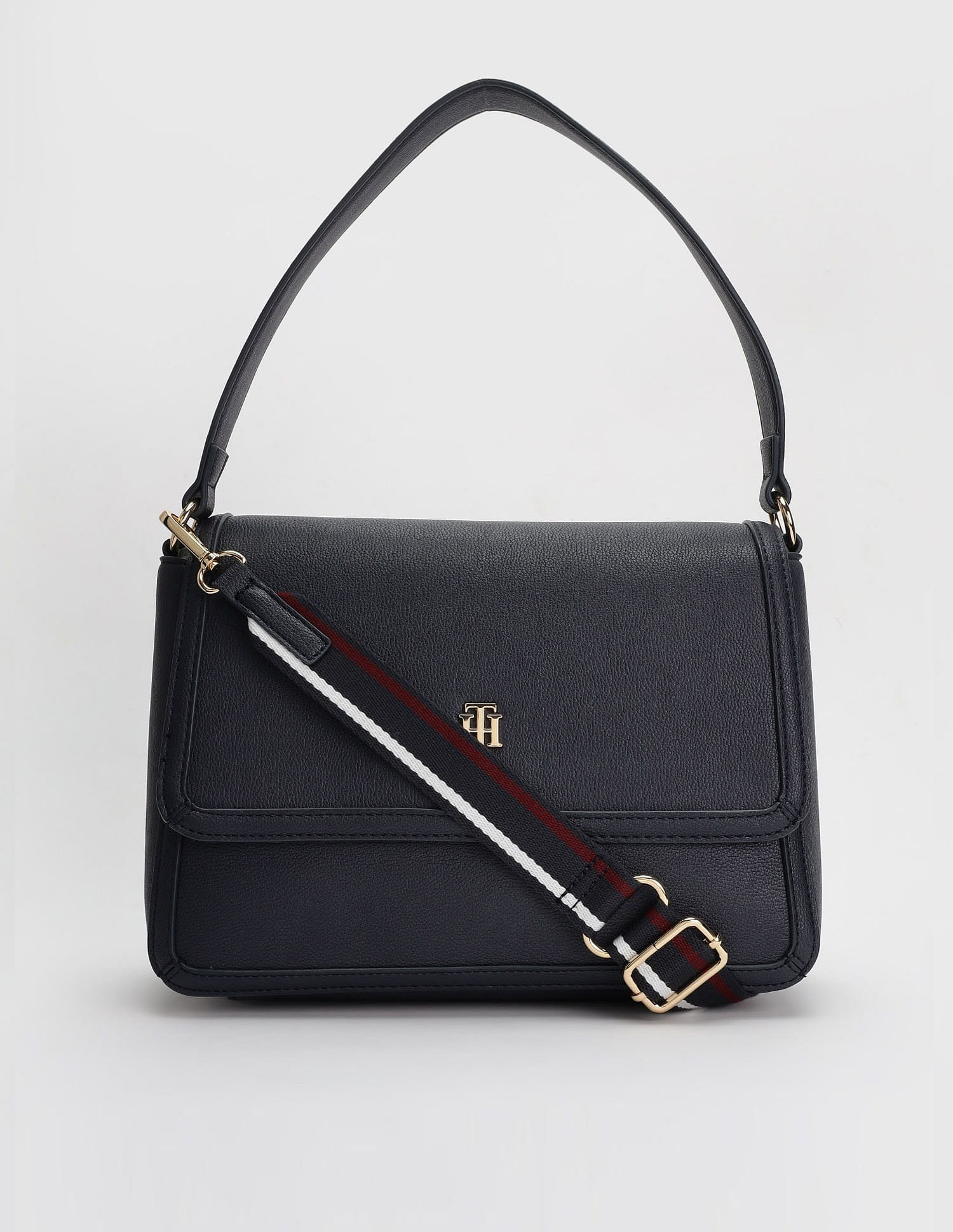 Tommy Hilfiger Solid Blue Pu Hand Bag