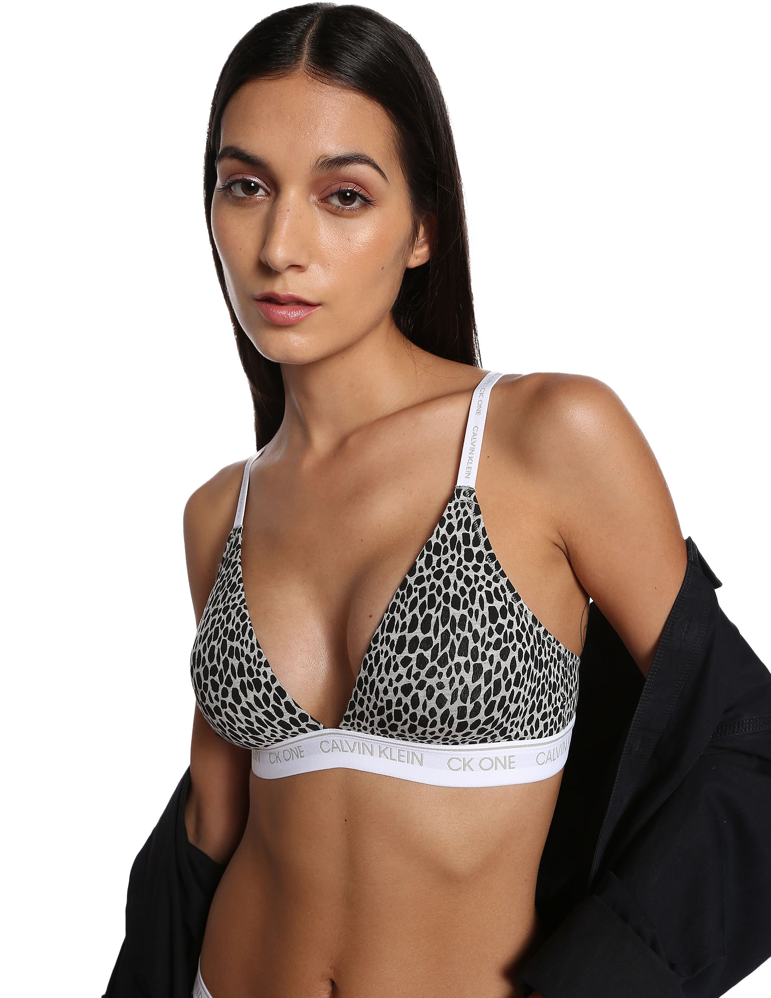 Buy Calvin Klein Underwear Women Grey All-Over Printed Heathered Bralette 