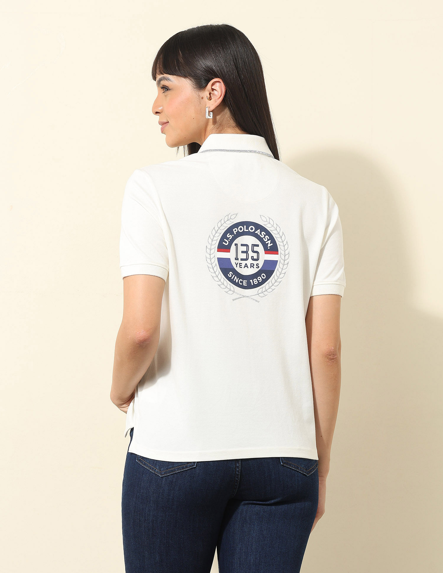 U.S. Polo Assn. Women Boxy Fit Brand Printed Polo Shirt