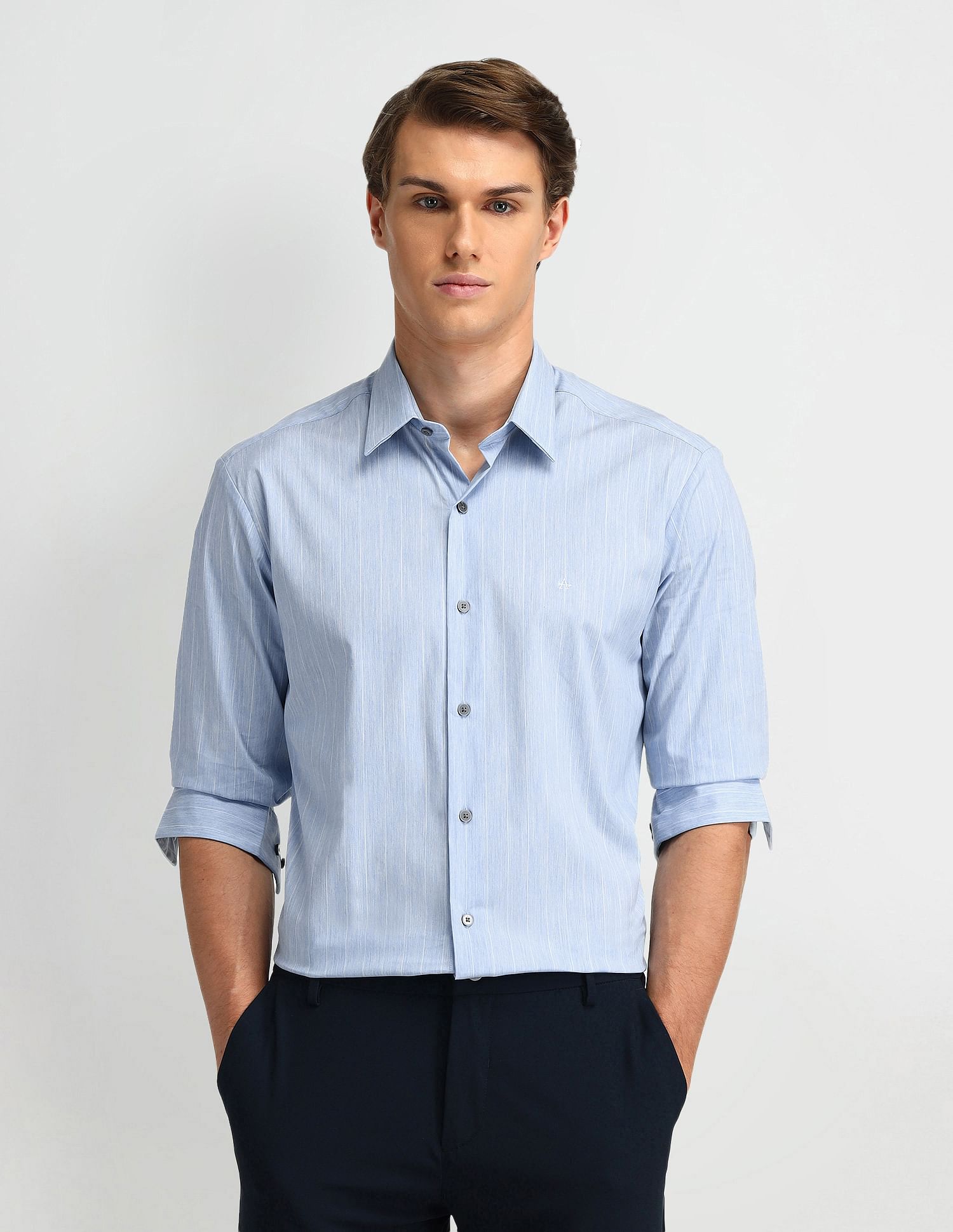 Arrow Newyork Pinstriped Slim Fit Shirt