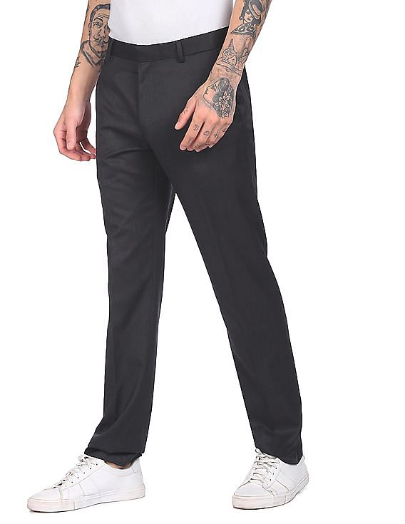 Black Solid AnkleLength waist rise Formal Men Smart Fit Trousers   Selling Fast at Pantaloonscom