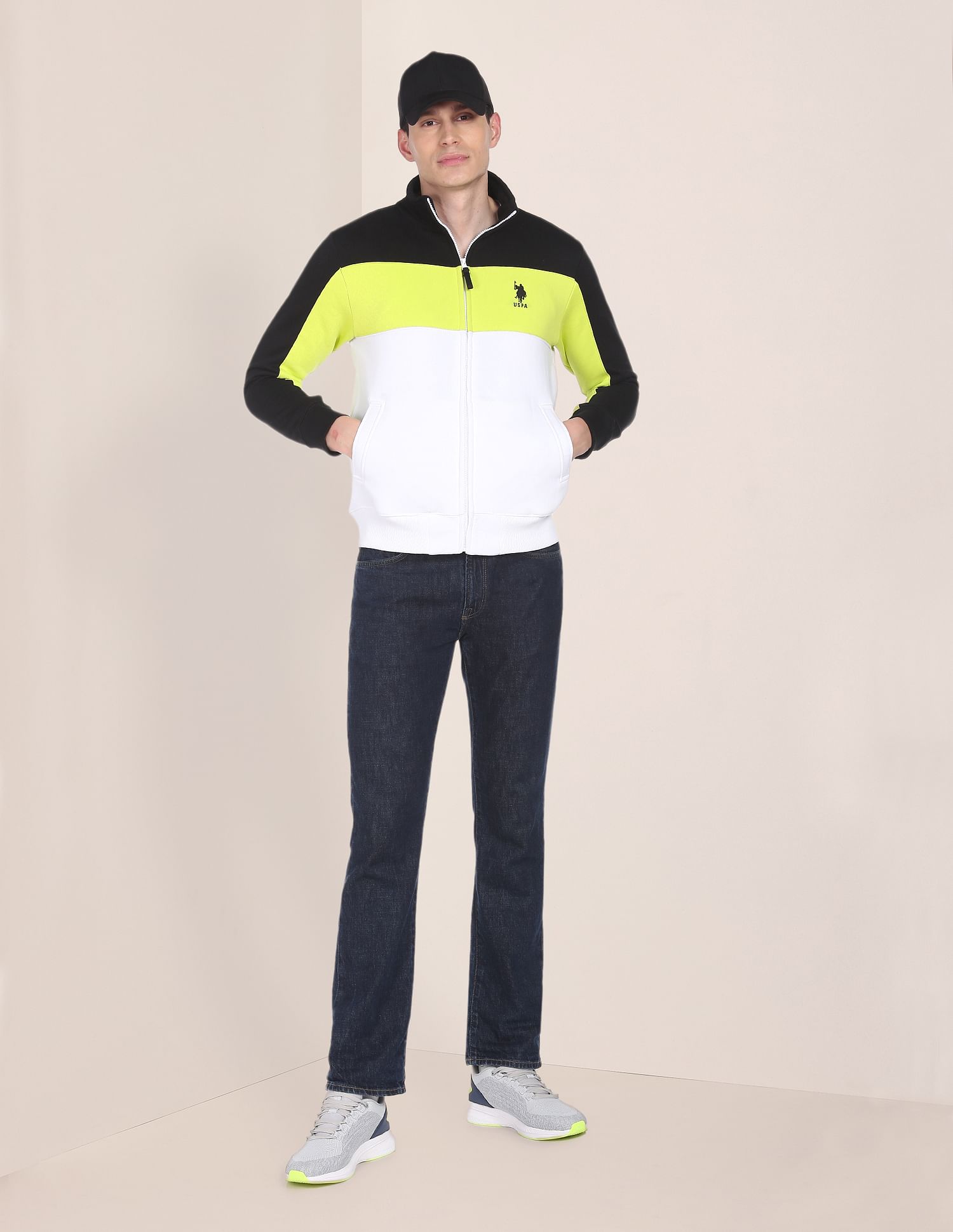 U.S. Polo Assn. High Neck Colour Block Panelled Sweatshirt