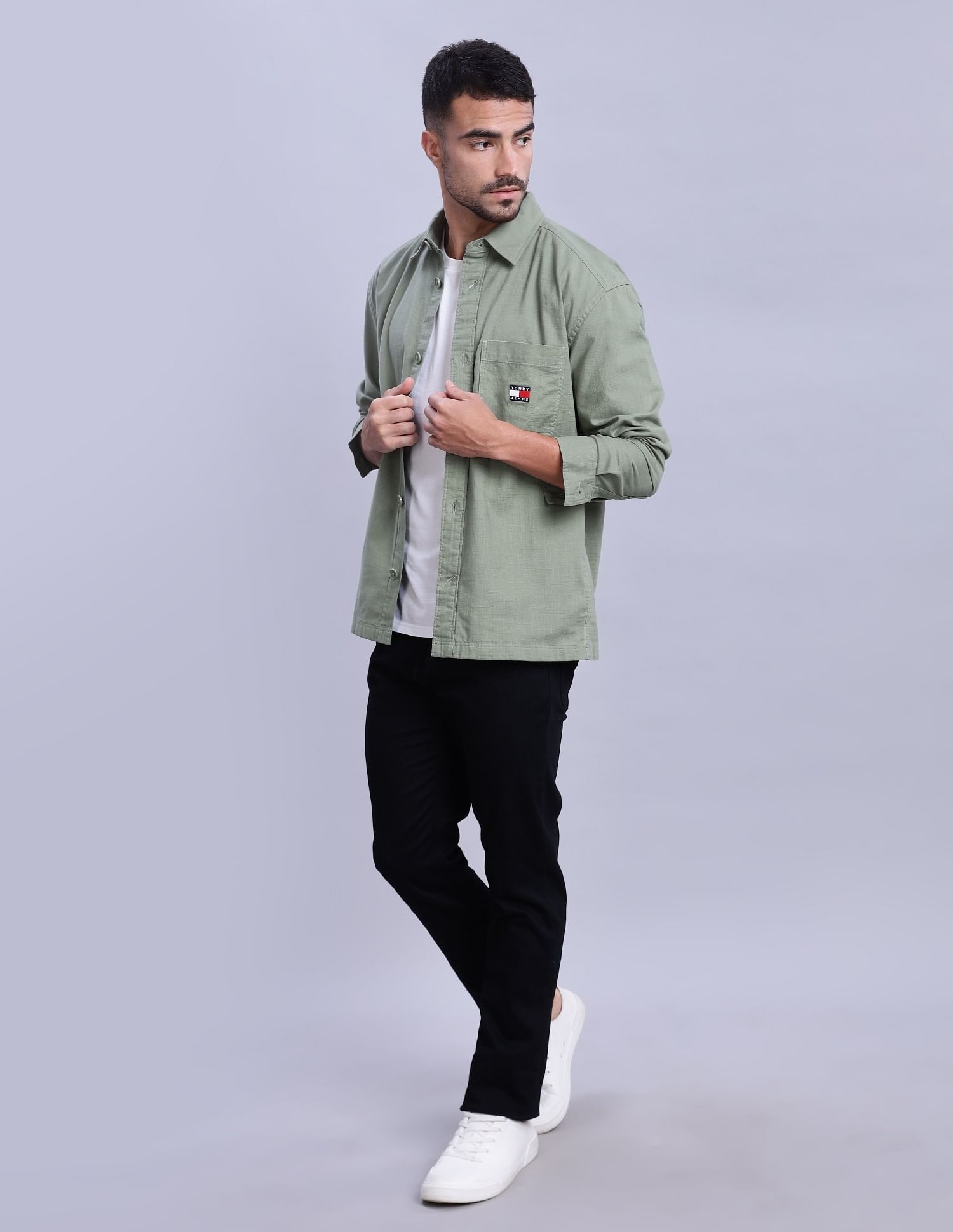 Tommy Hilfiger Solid Oversized-Fit Woven Shirts