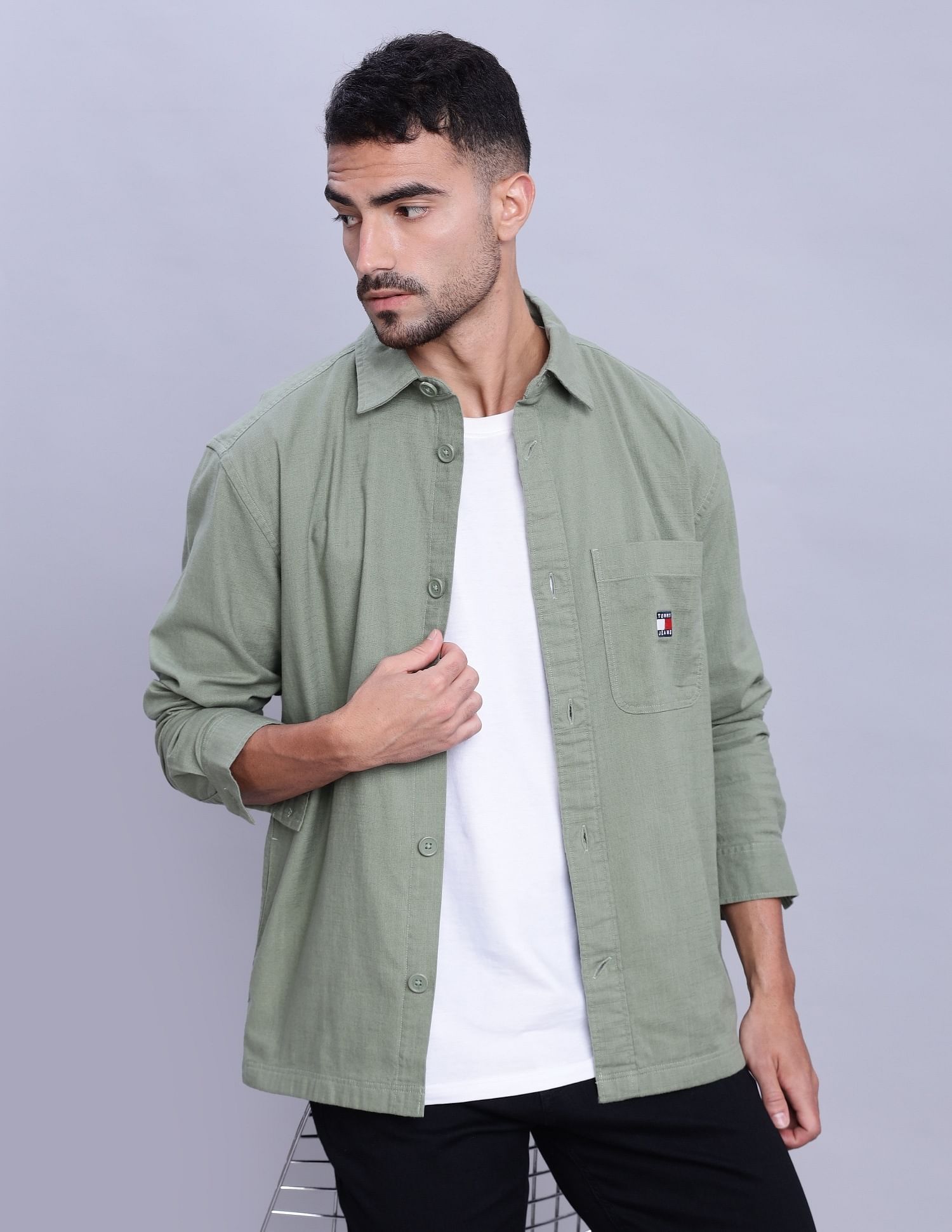 Tommy Hilfiger Solid Oversized-Fit Woven Shirts