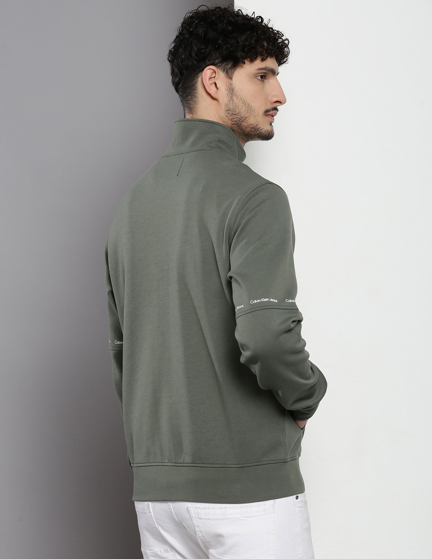 Calvin Klein High Neck Solid Zip Through Sweatshirt