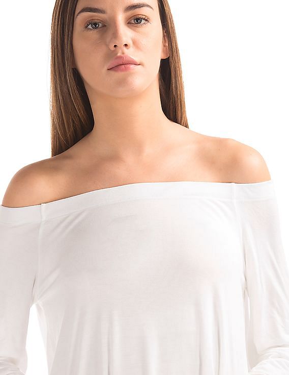 GAP Women White Drapey Off-Shoulder Modal Top