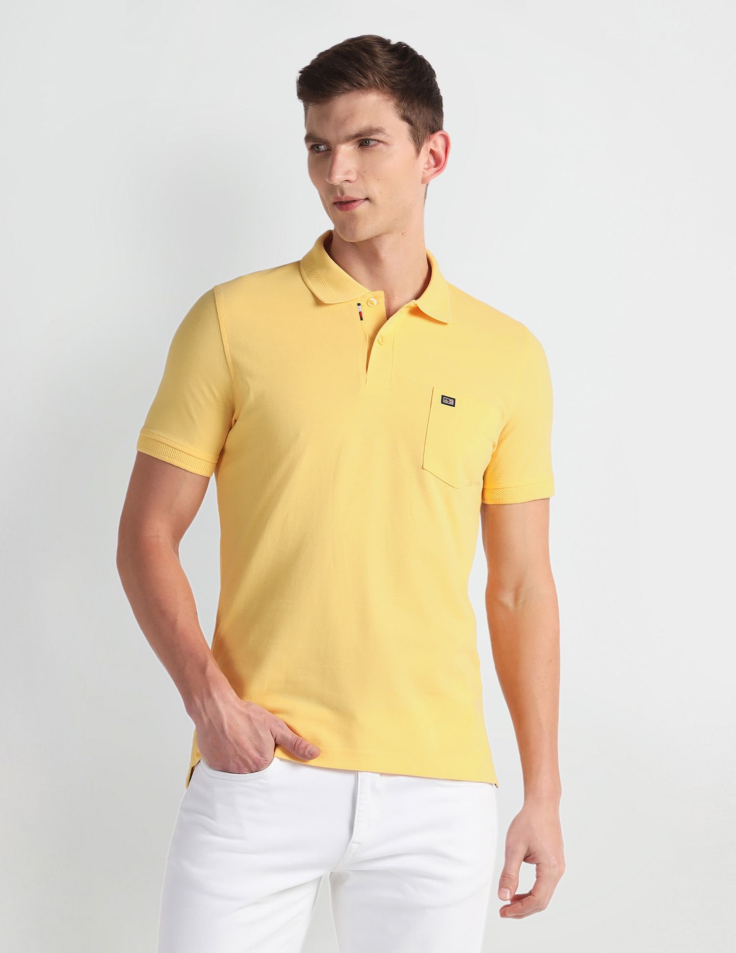 Arrow Sports Patterned Collar Pocket Polo Shirt