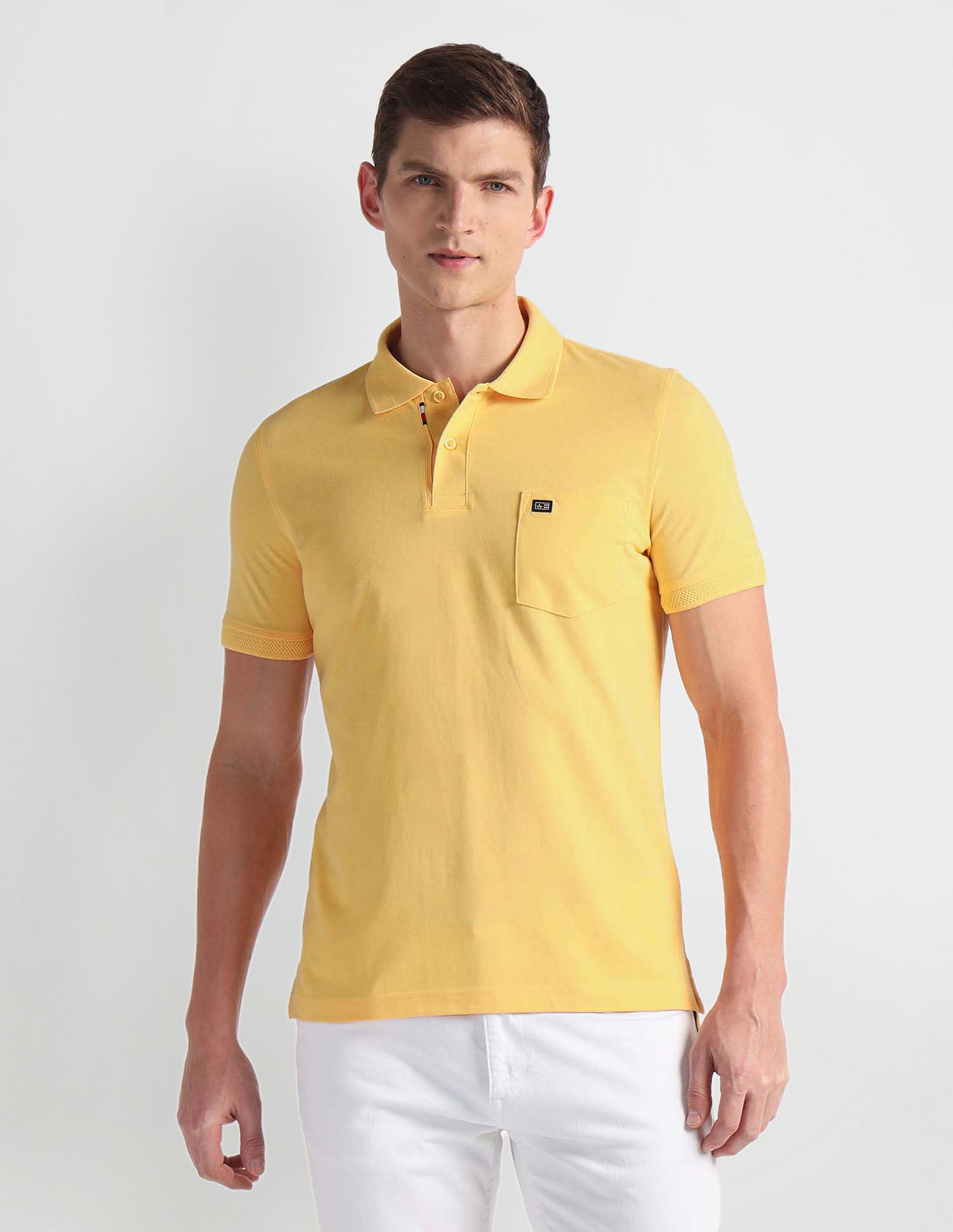 Arrow Sports Patterned Collar Pocket Polo Shirt