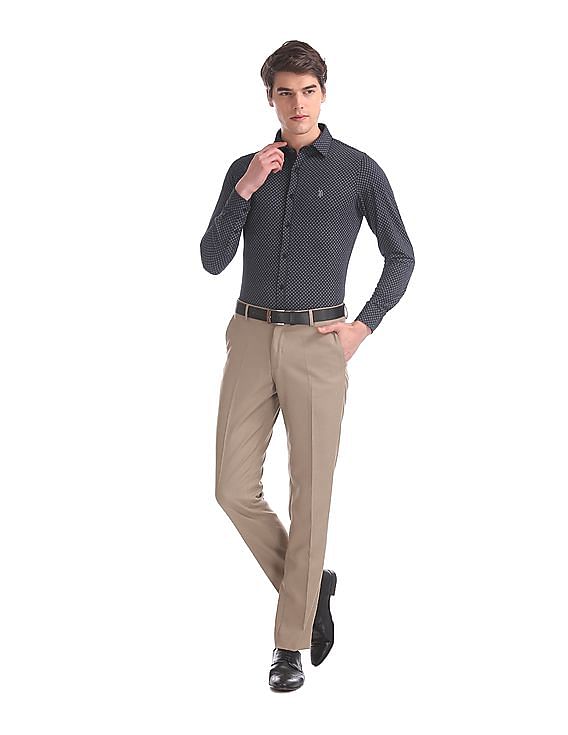 USPA Tailored Blue Slim Fit Printed Shirt