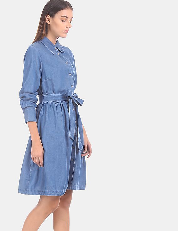 Buy Calvin Klein Women Blue Tencel Denim Midi Shirt Dress 