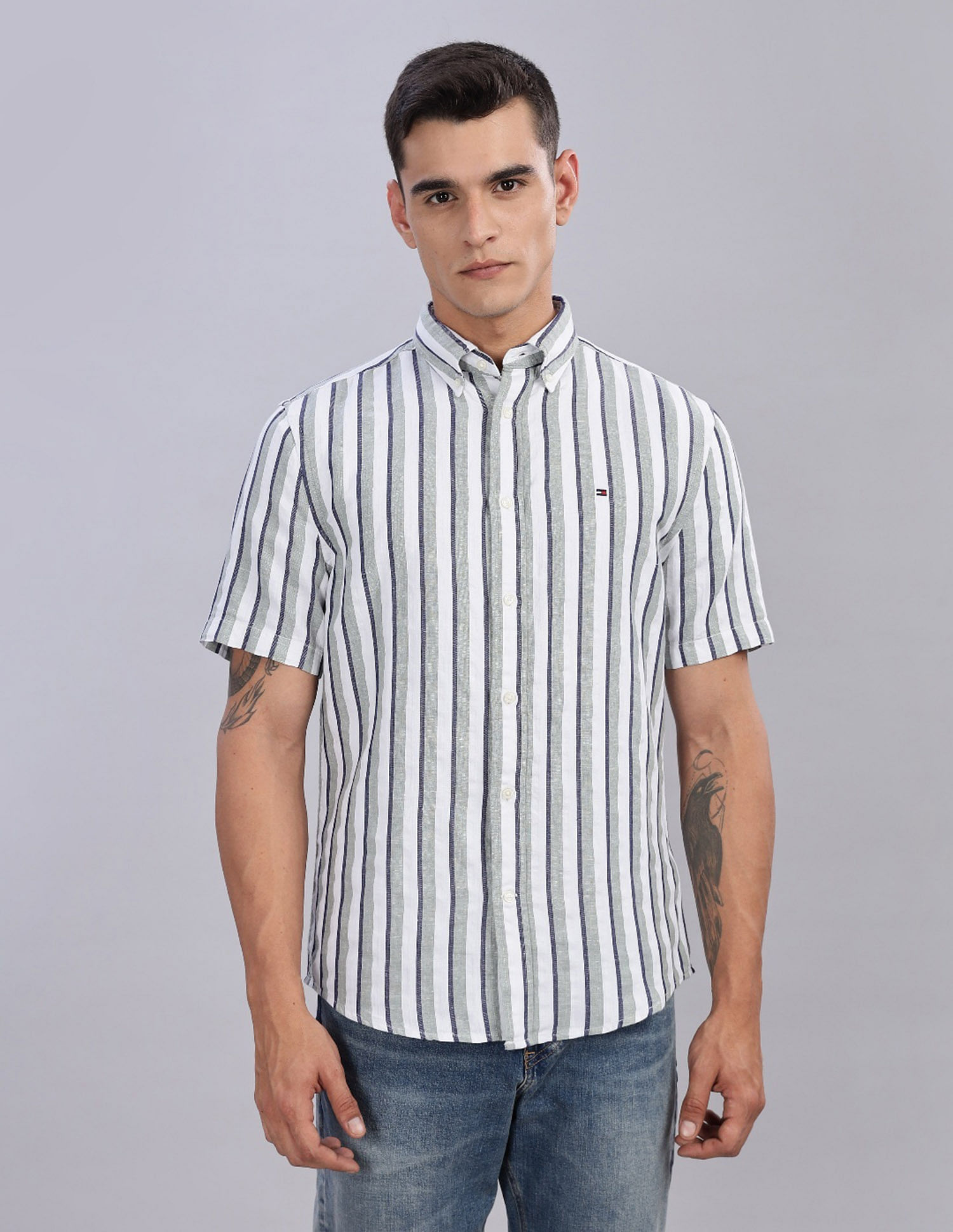 Tommy Hilfiger Striped Regular Fit Plain Woven Shirt