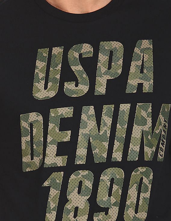 U.S. Polo Assn. Denim Co. Men Black Brand Print Cotton T-Shirt