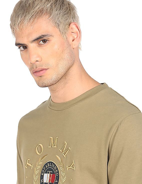 Buy Tommy Hilfiger Men Brown Crew Neck Embroidered Logo T