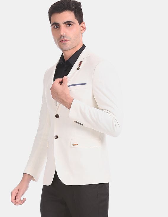 white textured blazer