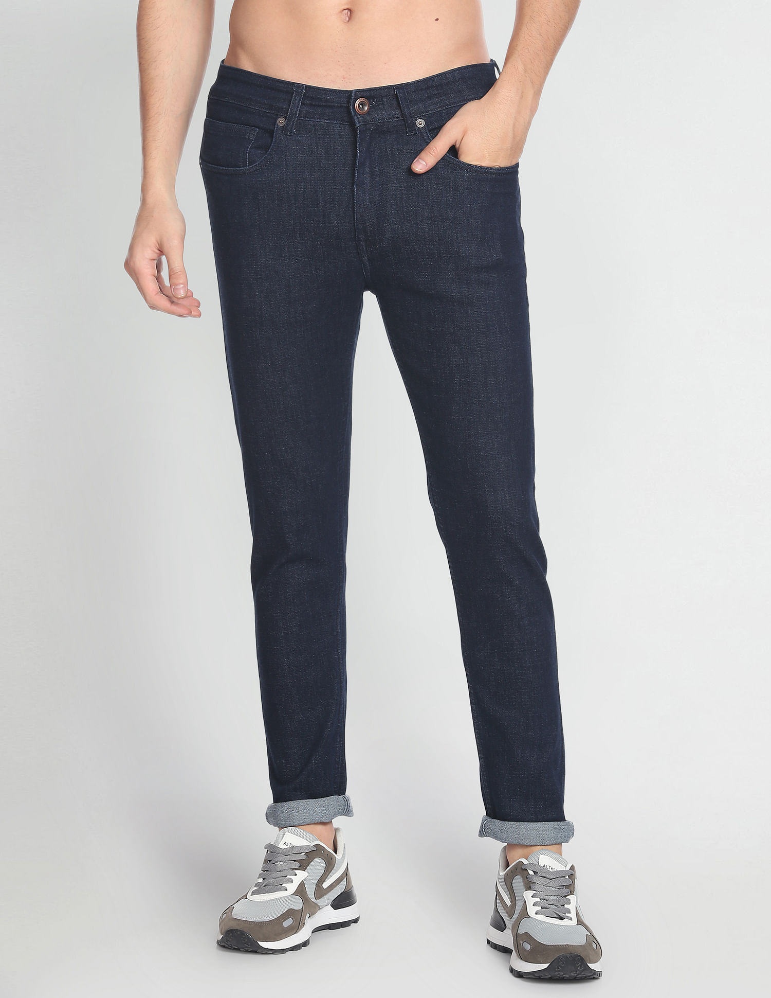 Flying Machine Mid Rise Slash Slim Tapered Jeans