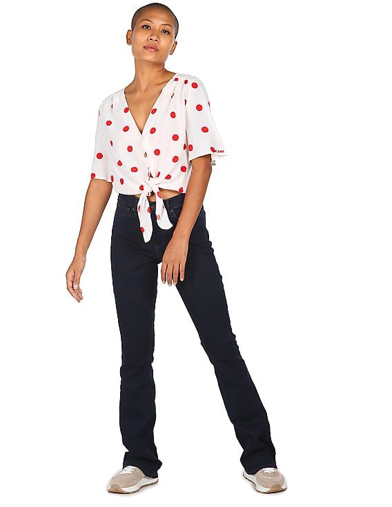 売れ筋商品|||ルビーロード カットソー トップス レディース Petite Clip Dot Button Front Flared V-Neck Top White backyard-1_a88ct2187