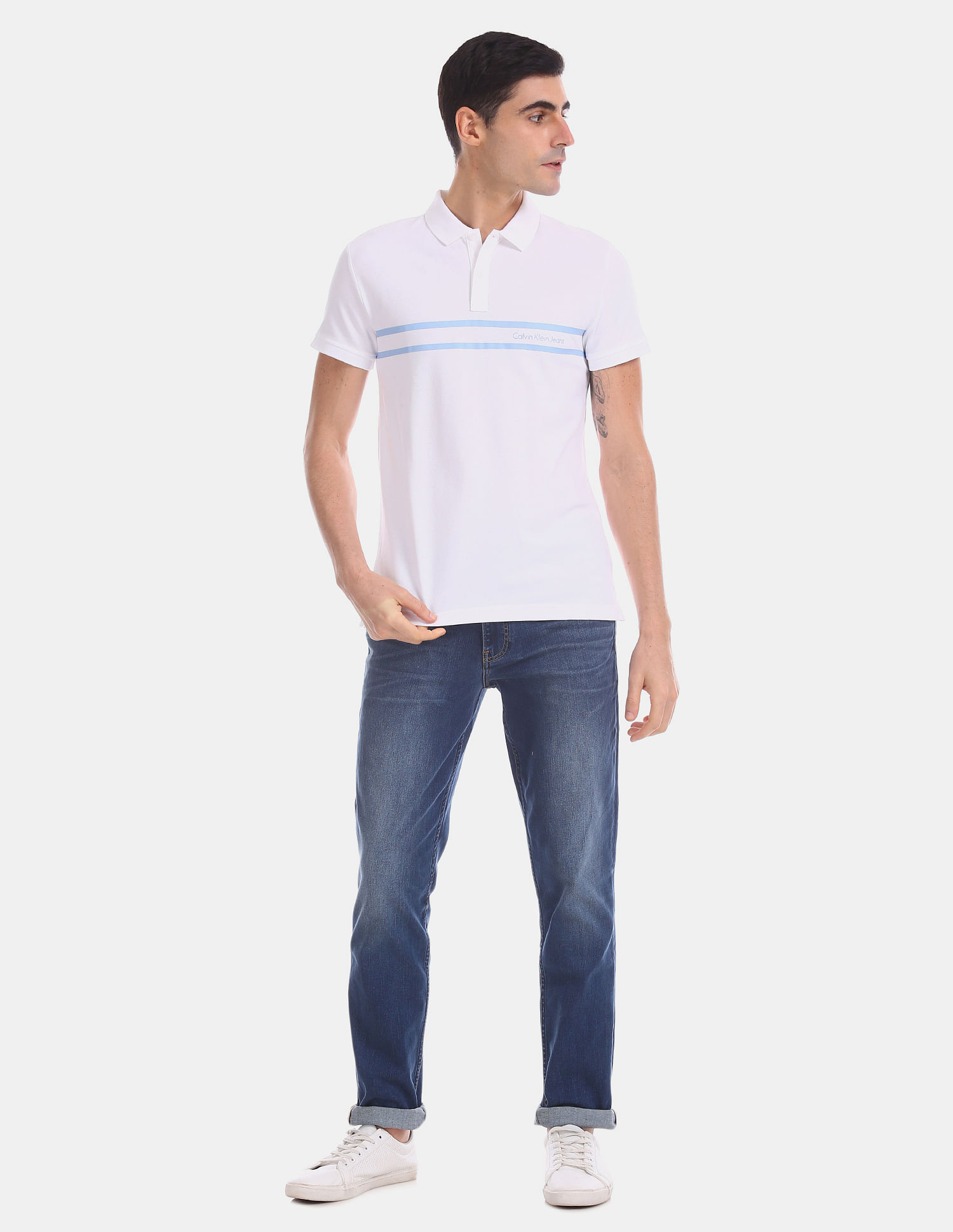 Calvin Klein Men's Liquid Touch Tipped Chest Stripe Polo Shirt