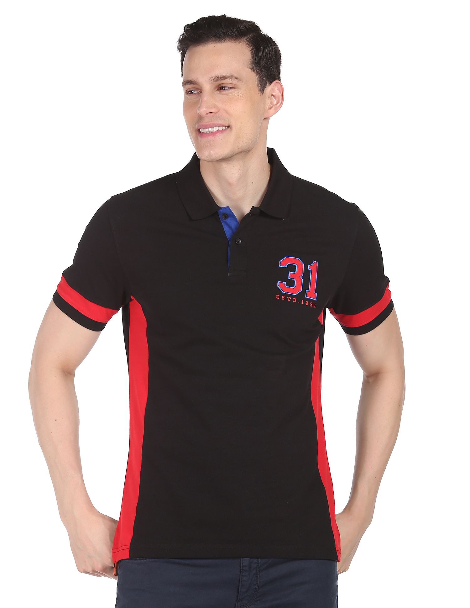 AD by Arvind Cotton Colour Block Polo Shirt