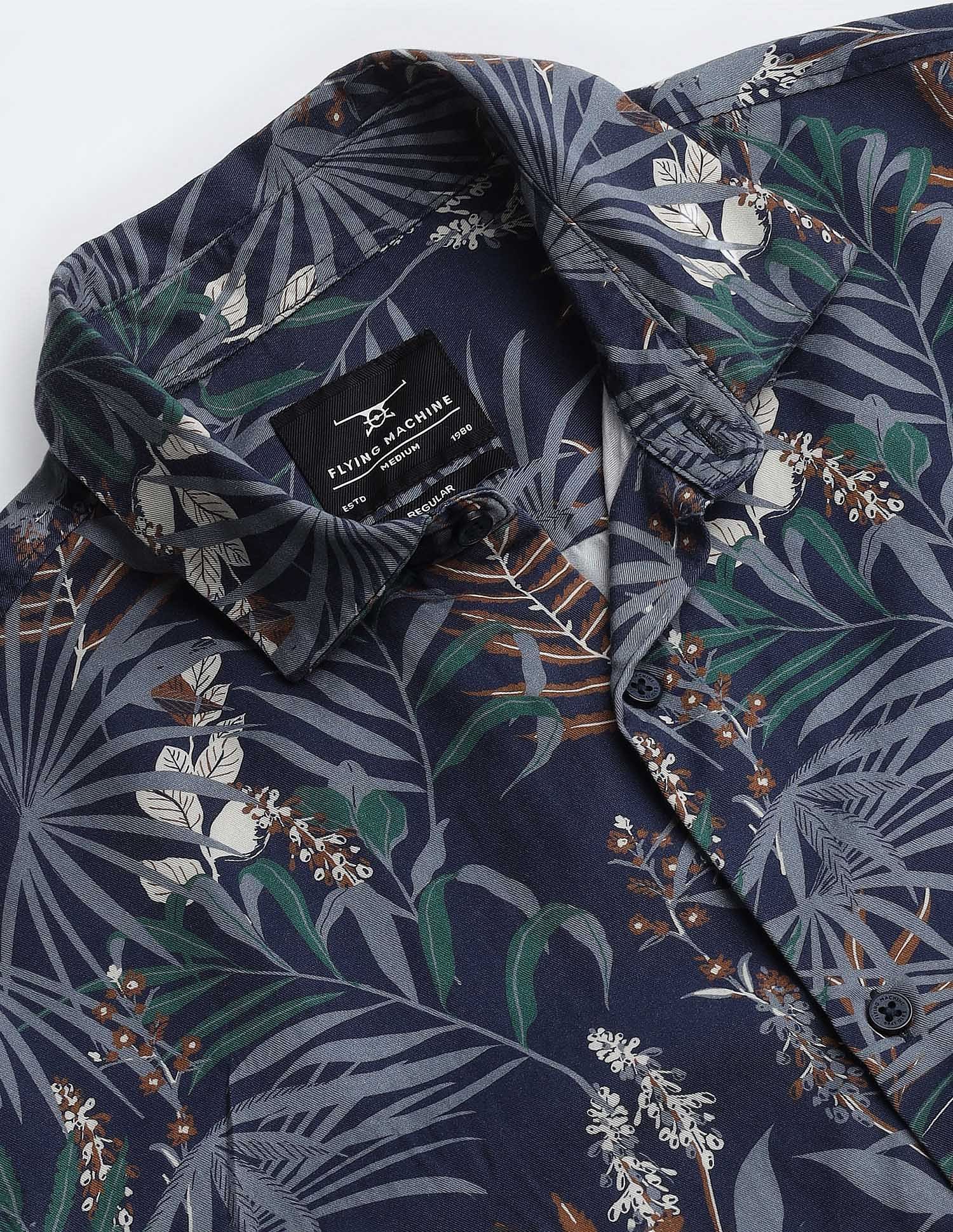 Flying Machine Floral Print Lyocell Shirt