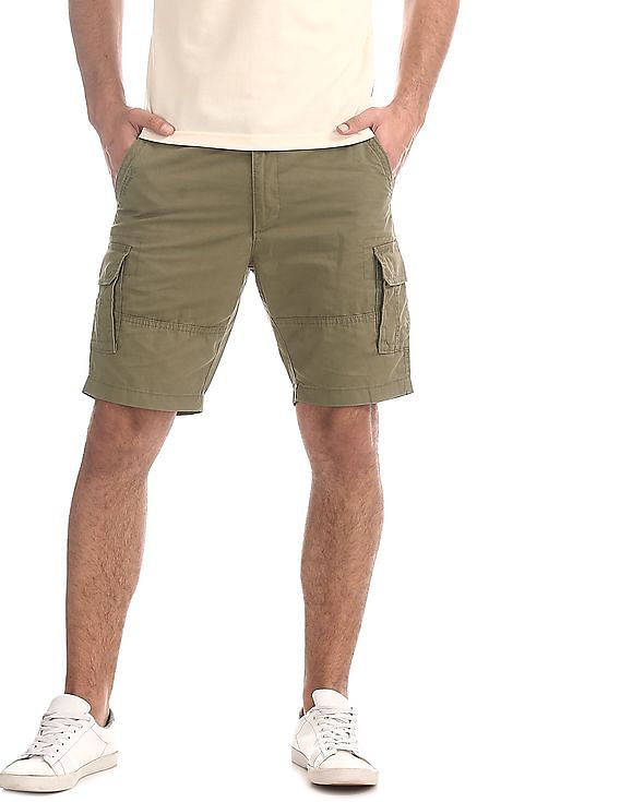 With Pockets Male Bermuda Short Pants Green Solid Men's Cargo