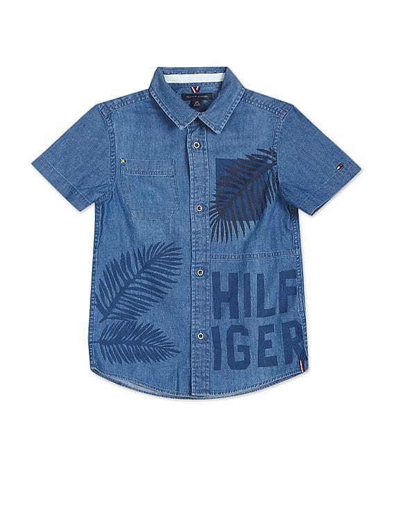 Denim Shirt Short Sleeve Button Up Amazon Buy Tommy Hilfiger Kids