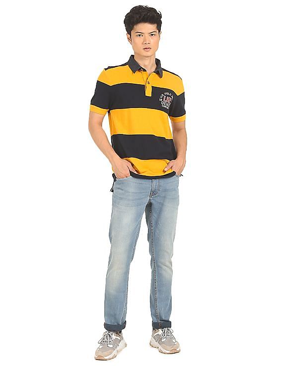 U.S. Polo Assn. Denim Co. Chambray Collar Striped Polo Shirt